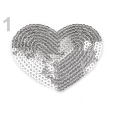 Inima cu paiete termoadeziv, 55*60 mm - 390338, argintiu