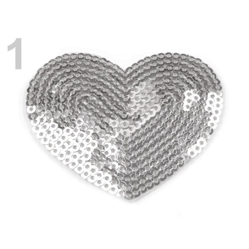 Inima cu paiete termoadeziv, 55*60 mm - 390338, argintiu | Petice | Kreativshop.ro