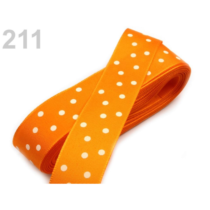 Panglici cu model | Panglica tafta cu bulinute 25mm - 211- galben portocaliu - 5 m pe card | Kreativshop.ro
