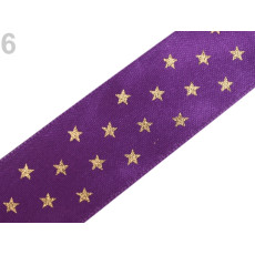Panglica saten violet cu stelute aurii, 25mm - 420945-6 - 5m