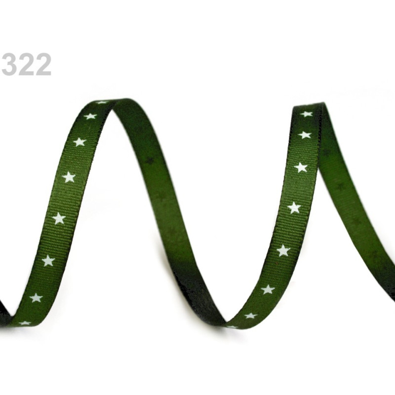 Panglica rips cu stelute, 6mm x 10m, verde