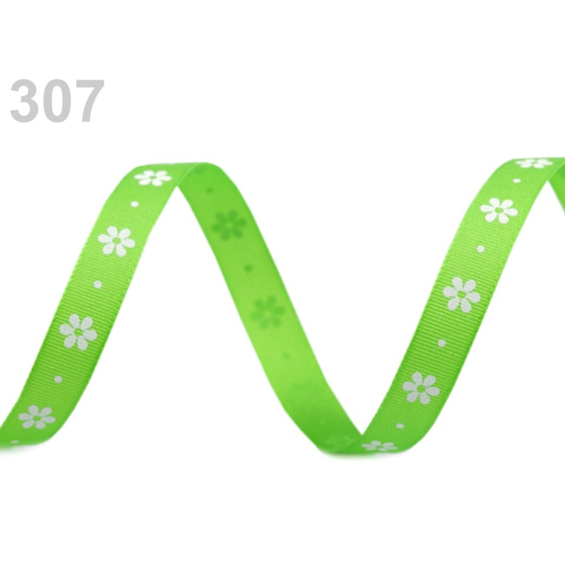 Panglica tafta, imprimeu floral, 9mm / 10m, verde | Panglici | Kreativshop.ro