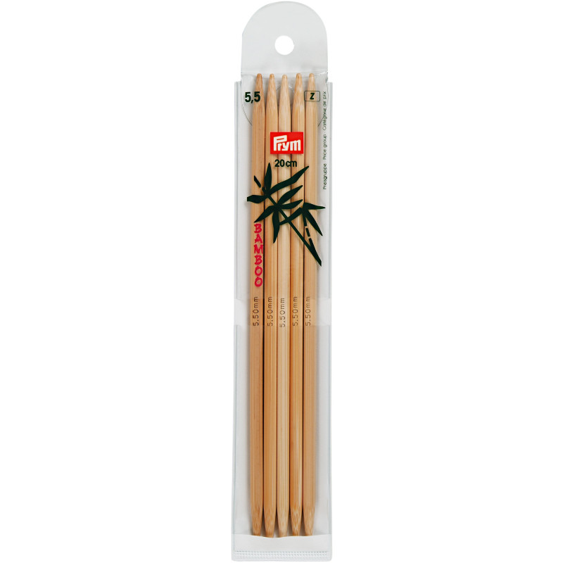 Andrele pentru şosete | Andrele drepte din bambus, PRYM, 5,5mm/20cm, 5 buc/set | Kreativshop.ro