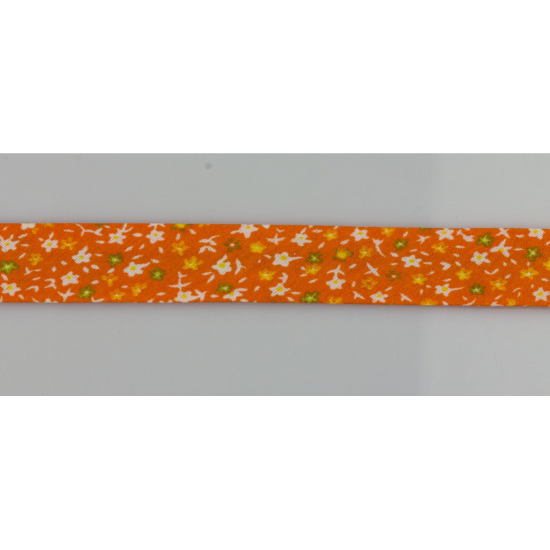 Bandă bias poliester cu flori - 20mm - portocaliu, pret/m
