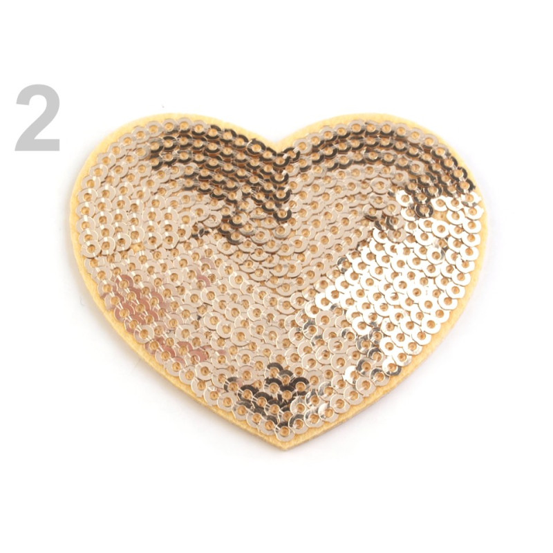 Inima cu paiete termoadeziv, 55*60 mm - 390338, auriu | Petice | Kreativshop.ro
