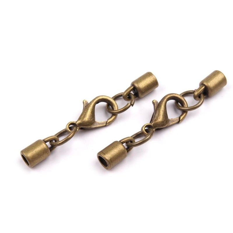 Accesorii bijuterii | Lobster / inchizatoare cu carabina si capat snur Ø2,9 mm, cupru antic | Kreativshop.ro