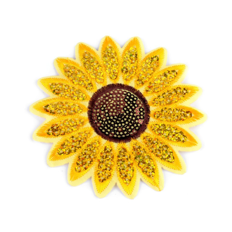 Ornamente termoadezive | Aplicatie termoadeziva cu paiete, floarea soarelui - 400017 | Kreativshop.ro