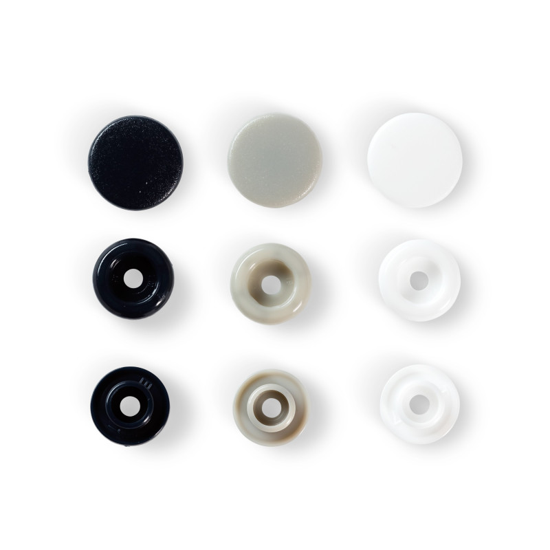 Capse rotunde din plastic, PRYM, 12,4mm, 3 culori, 30 buc/set