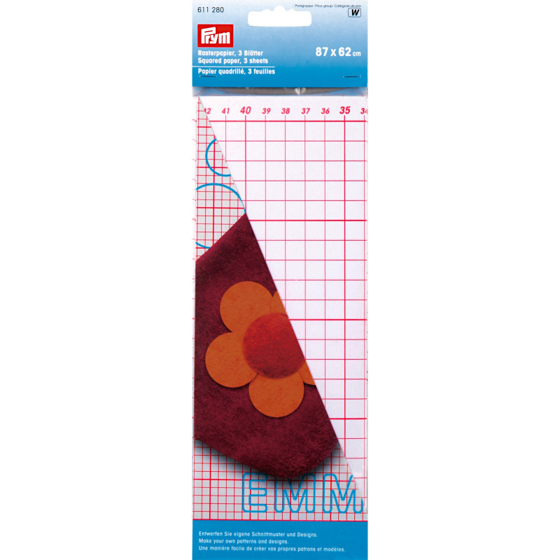 Inserţii şi adezivi pentru textile | Hârtie gradată pentru crearea tiparelor, Prym, 87x62cm, 3 coli/set | Kreativshop.ro