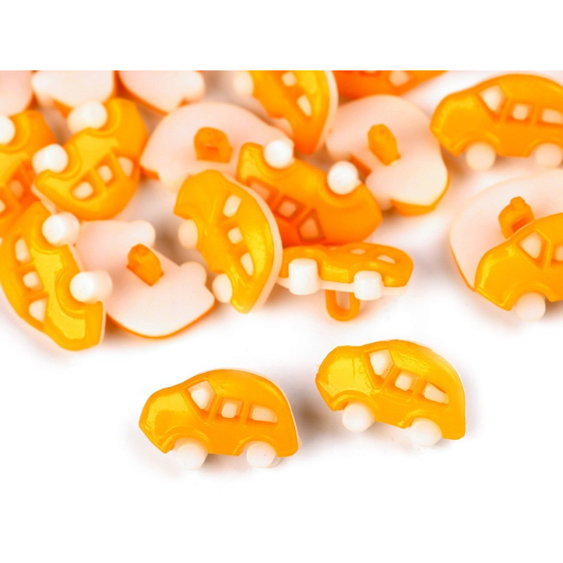 Nasture decor din plastic, 11x17mm, 5buc, 120606, masinute, portocaliu