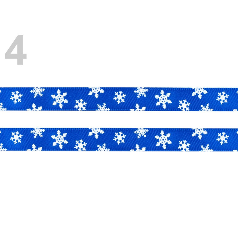 Panglici cu model | Panglică saten albastru cu fulgi, 10mm - 5m pe card | Kreativshop.ro