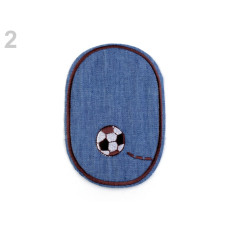 Aplicatie termoadeziva Jeans, cu minge fotbal rosie, fundal albastru deschis